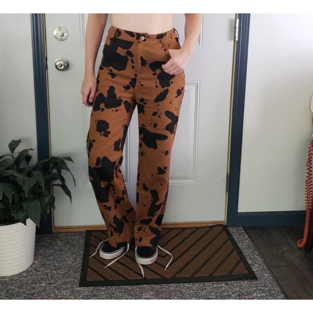NWT Pretty Garbage Brown Cow Print Pants